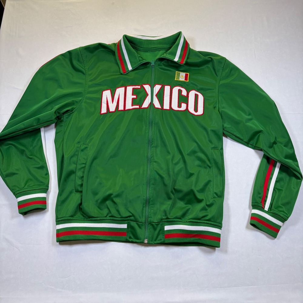 Mexico Soccer Track Jacket Green Full Zip Embroidered Flag Mens Large L